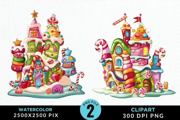 Watercolor Christmas Candyland Clipart