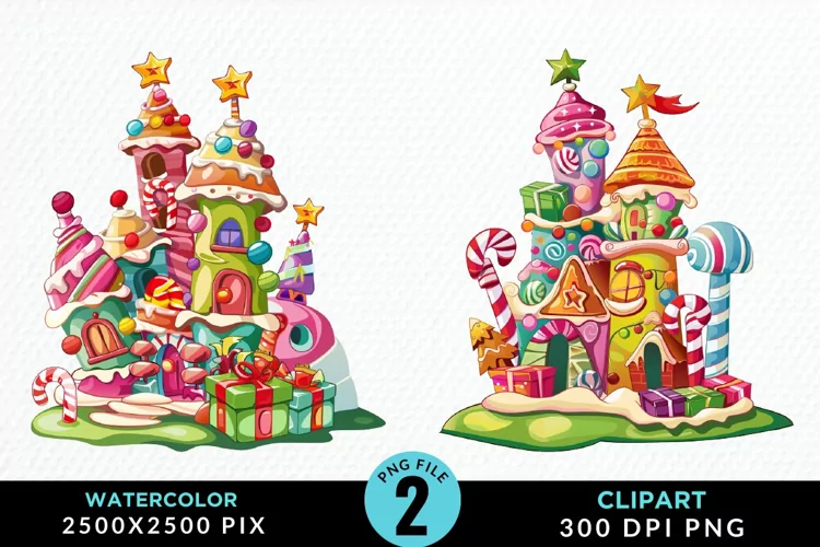 Watercolor Christmas Candyland Clipart