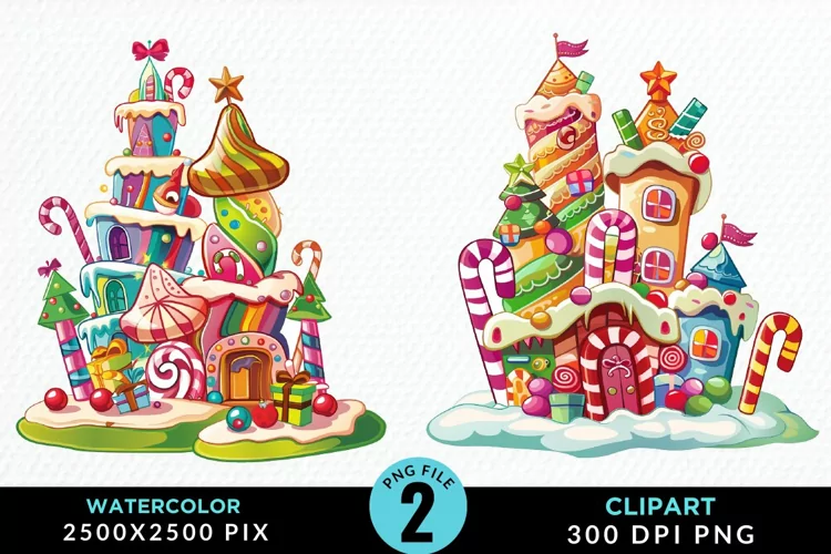Watercolor Christmas Candyland Clipart