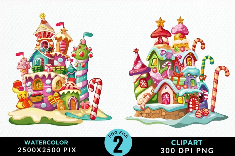 Watercolor Christmas Candyland Clipart