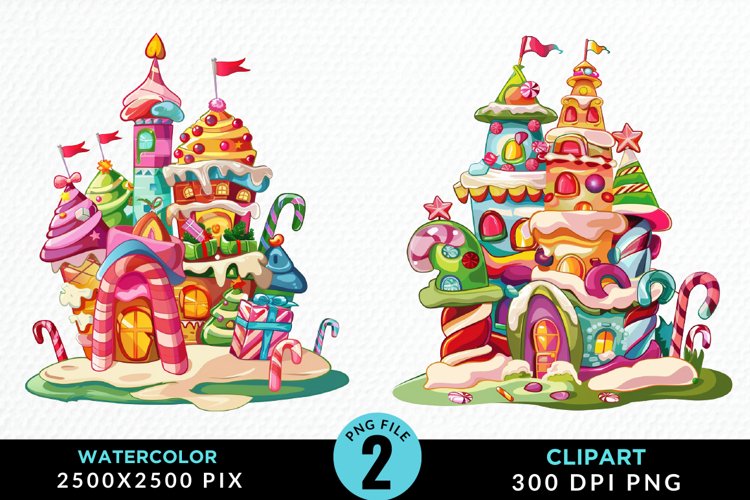 Watercolor Christmas Candyland Art Clipart example image 1