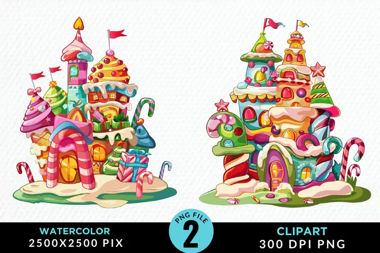 Watercolor Christmas Candyland Art Clipart