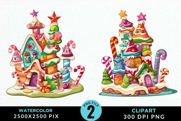 Watercolor Christmas Candyland Clipart