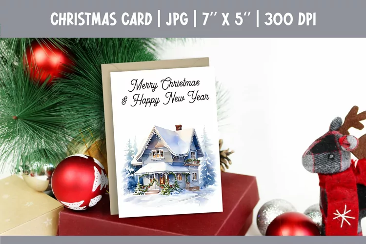 Merry Christmas Card Printable| Christmas House PNG