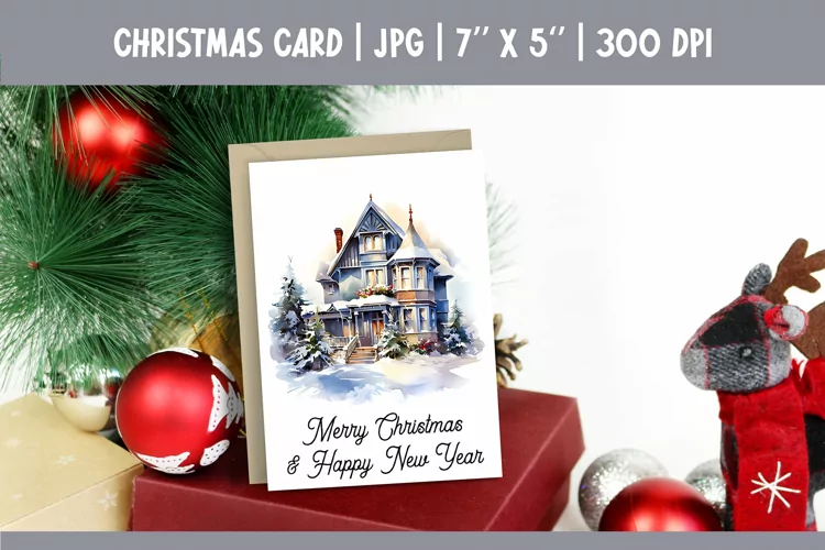 Merry Christmas Card Printable| Christmas House PNG