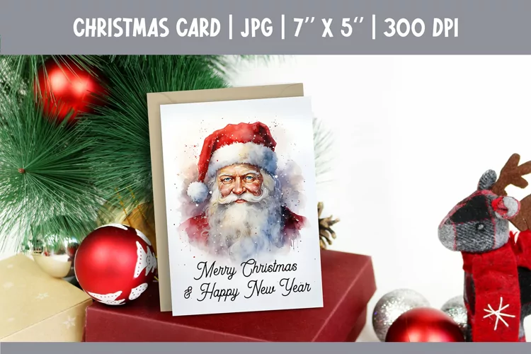 Merry Christmas Card Printable | Watercolor Santa PNG