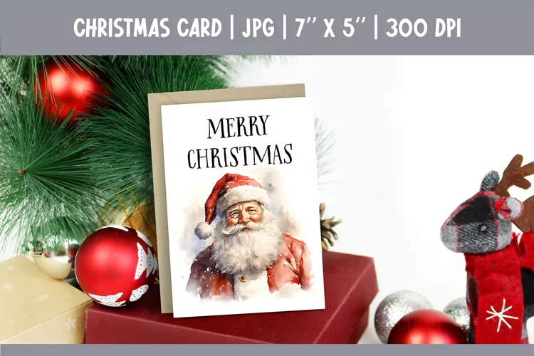 Merry Christmas Card Printable | Watercolor Santa PNG