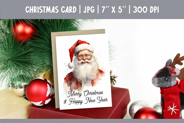 Merry Christmas Card Printable | Watercolor Santa PNG