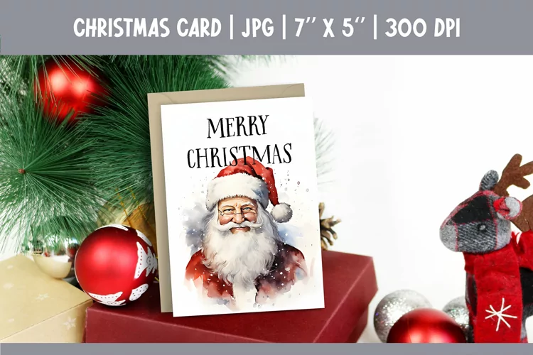 Merry Christmas Card Printable | Watercolor Santa PNG