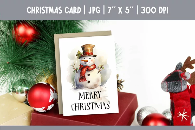 Merry Christmas Card Printable | Watercolor Snowman PNG