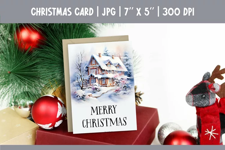 Merry Christmas Card Printable | Christmas Watercolor House