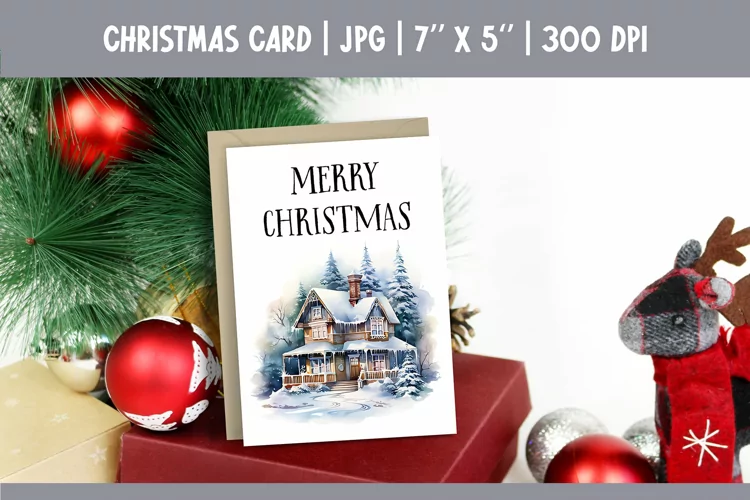 Merry Christmas Card Printable | Christmas Watercolor House