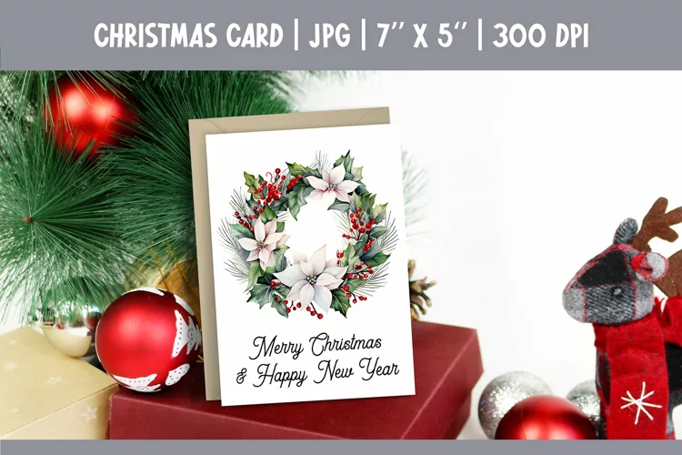Merry Christmas Card Printable | Christmas Watercolor Wreath