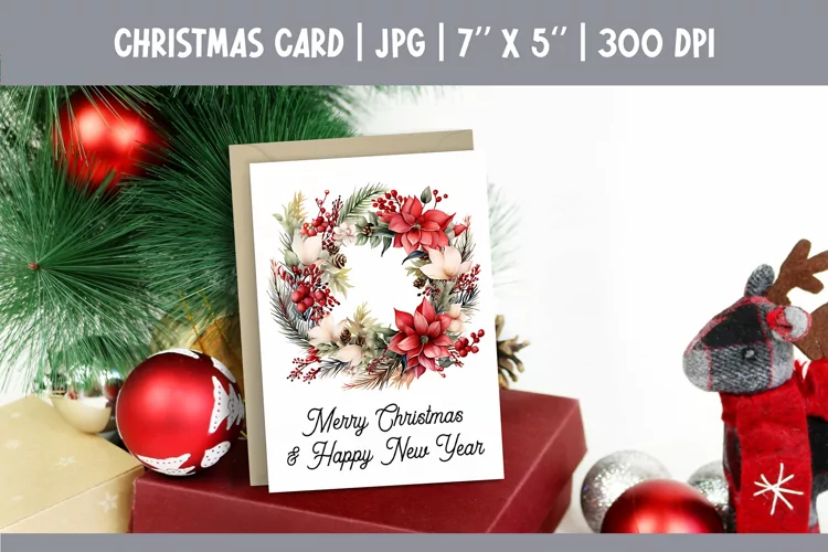Merry Christmas Card Printable | Christmas Watercolor Wreath