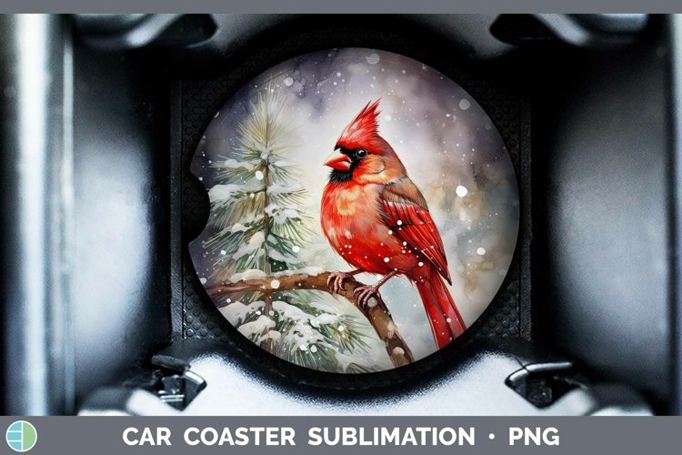 Watercolor Christmas Cardinal Car Coaster Sublimation Coaste