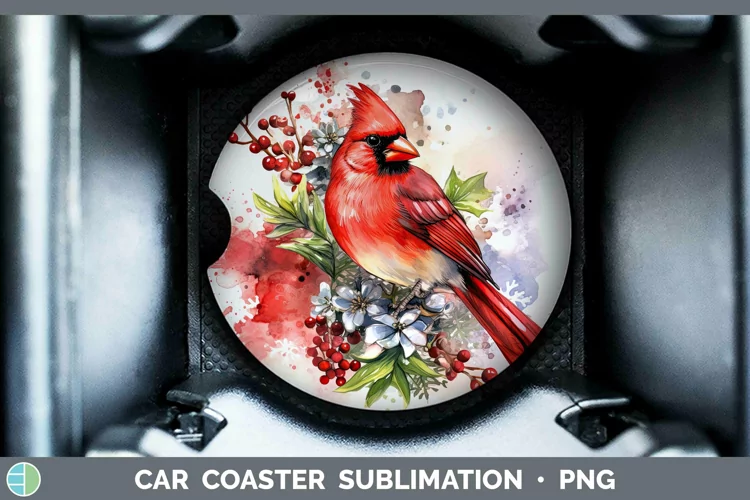 Watercolor Christmas Cardinal Car Coaster Sublimation Coaste