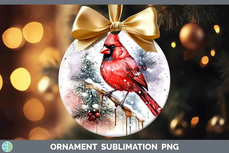 Watercolor Christmas Cardinal Ornament Sublimation Bauble De