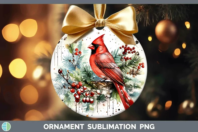 Watercolor Christmas Cardinal Ornament Sublimation Bauble De