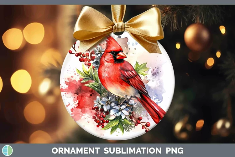 Watercolor Christmas Cardinal Ornament Sublimation Bauble De