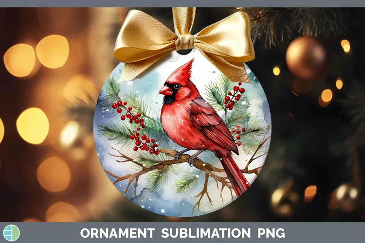 Watercolor Christmas Cardinal Ornament Sublimation Bauble De