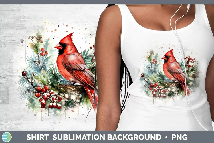Watercolor Christmas Cardinal Shirt Sublimation Sublimation