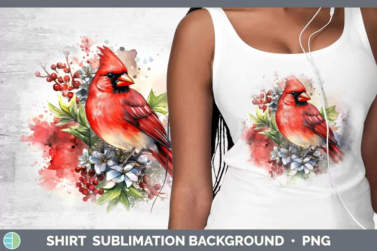 Watercolor Christmas Cardinal Shirt Sublimation Sublimation