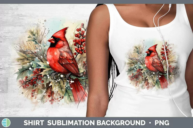 Watercolor Christmas Cardinal Shirt Sublimation Sublimation