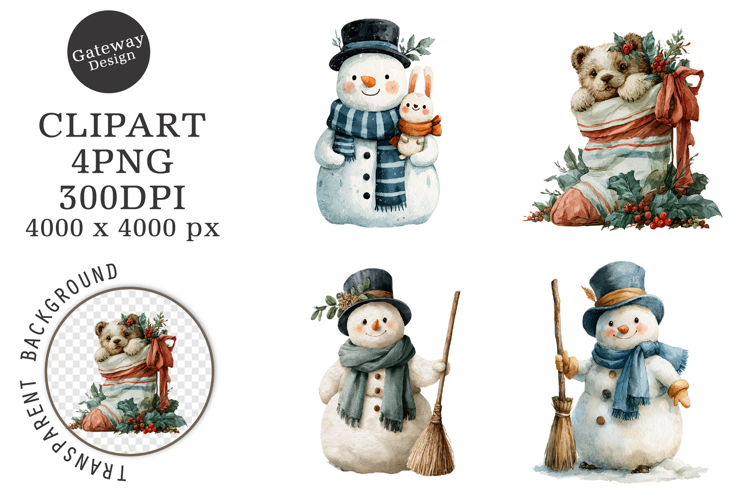 Watercolor Christmas Characters Clipart