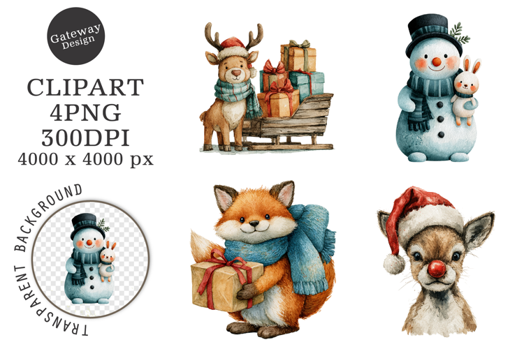 Watercolor Christmas Characters Clipart