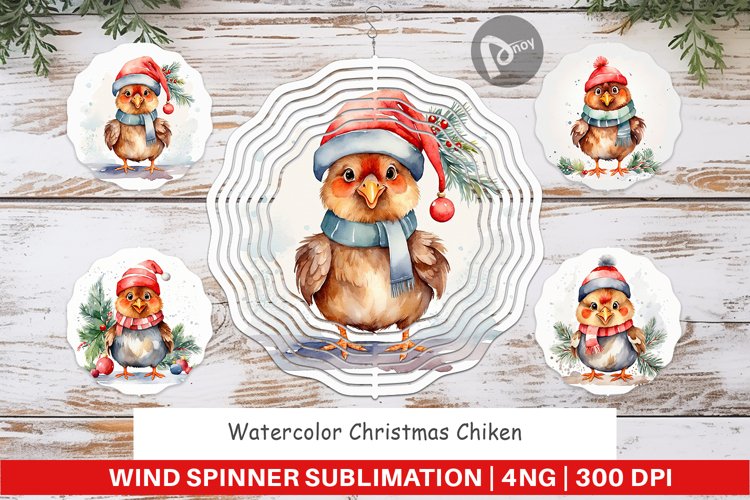 Wind Spinner Watercolor Christmas Chiken