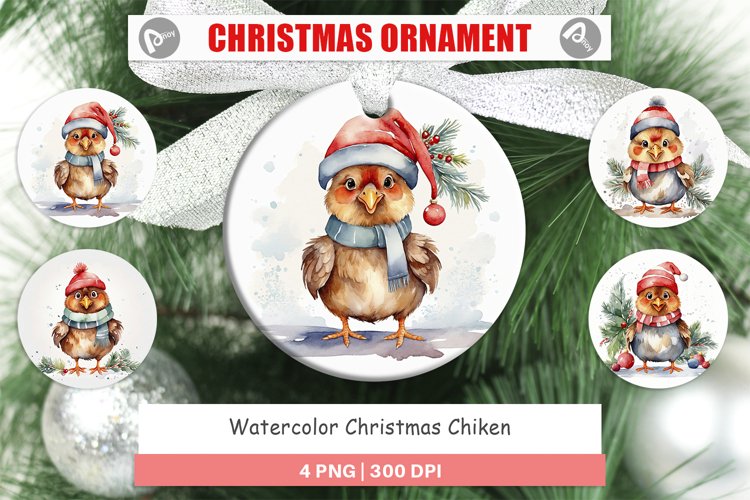 Christmas Ornaments Watercolor Christmas Chiken