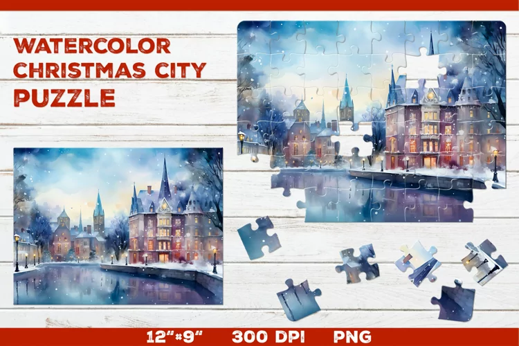 Festive watercolor puzzle template