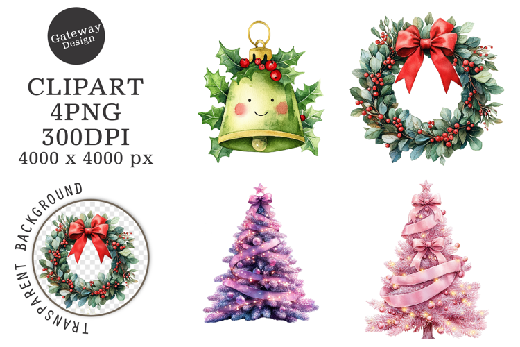 Watercolor christmas Sublimation clipart