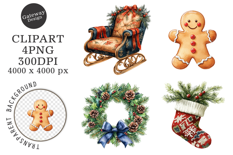 Watercolor Christmas Clipart