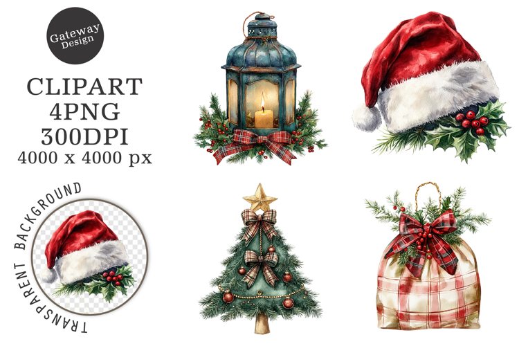 Watercolor Christmas Clipart