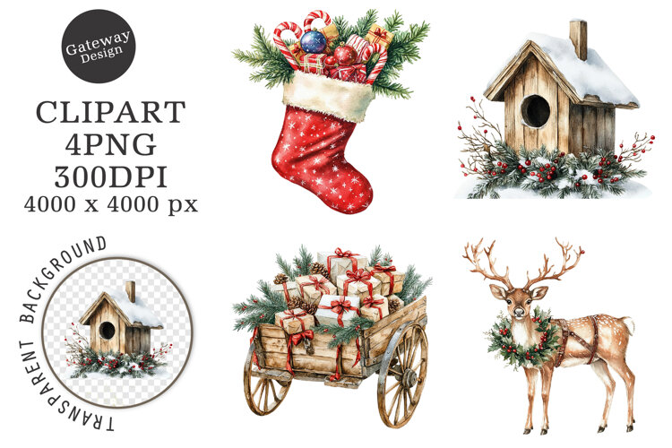Watercolor Christmas Clipart example image 1