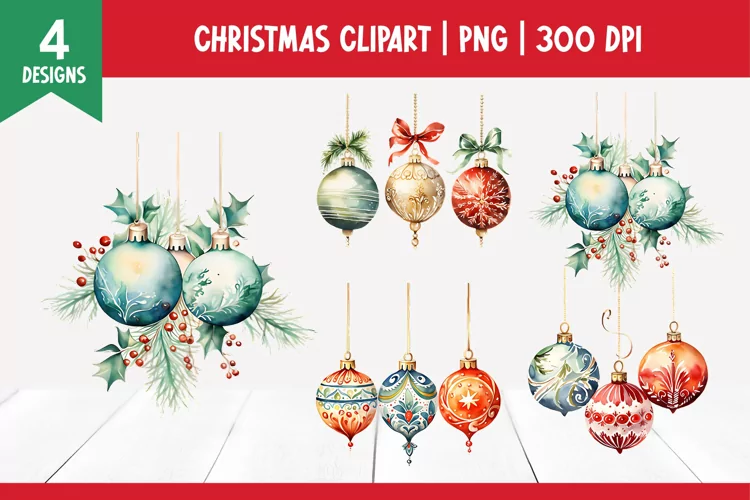 Christmas Watercolor Clipart Sublimation | Ornament PNG