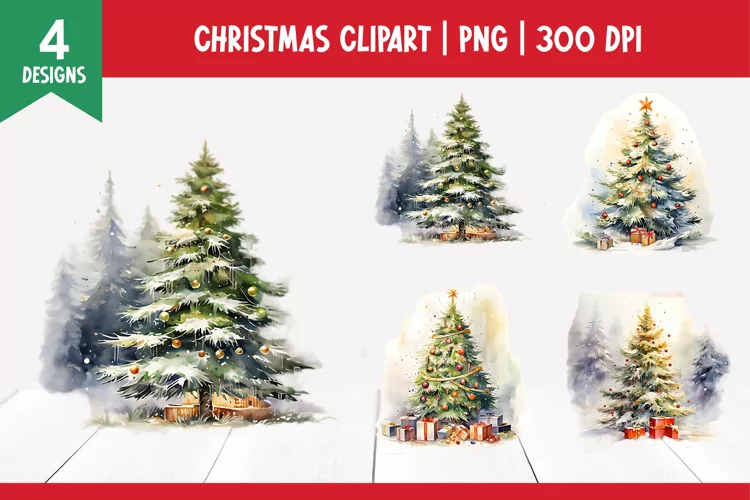 Christmas Watercolor Clipart Sublimation |Christmas Tree PNG
