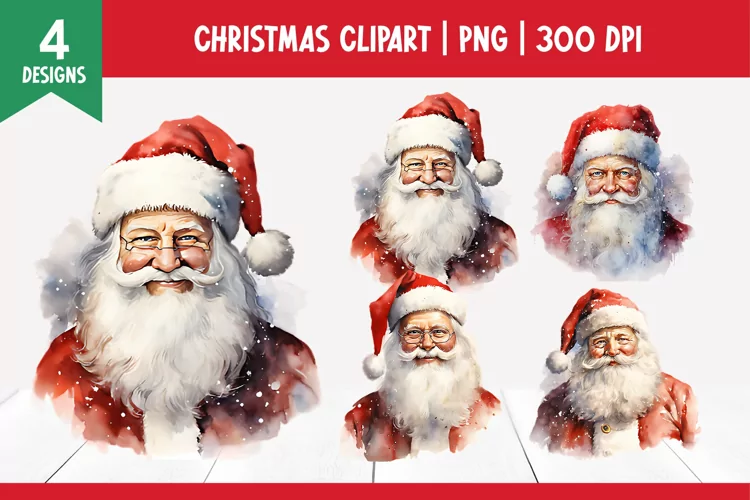 Christmas Watercolor Clipart Sublimation | Santa PNG