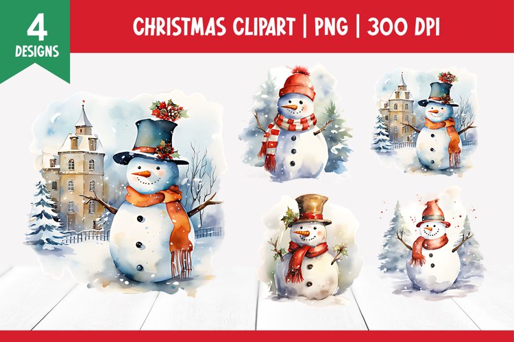Christmas Watercolor Clipart Sublimation | Snowman PNG