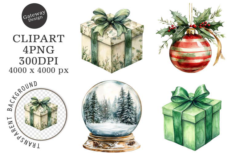 Watercolor Christmas Clipart
