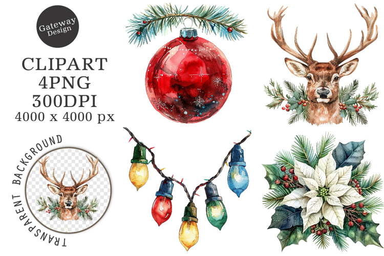 Watercolor Christmas Clipart