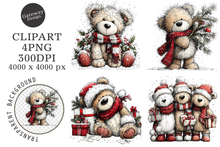 Whimsical Christmas Teddy Bear Clipart