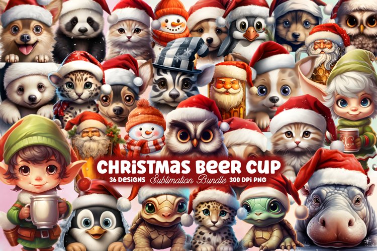 Christmas Beer Cup Clipart Bundle, Christmas PNG