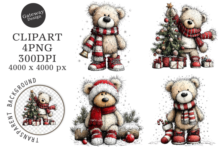 Whimsical Christmas Teddy Bear Clipart