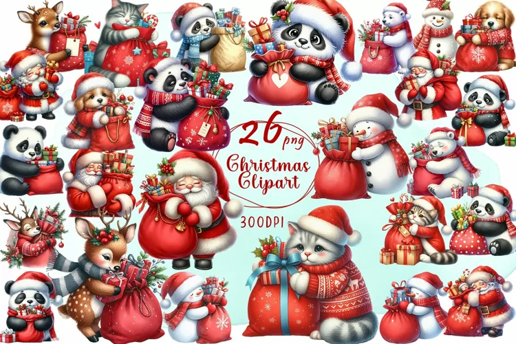 Watercolor animal christmas Sublimation Clipart