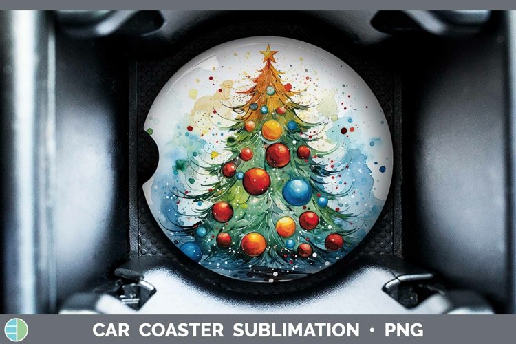 Watercolor Christmas Cmas Tree Car Coaster Sublimation Coast