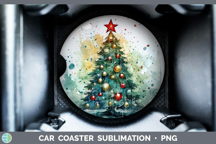 Watercolor Christmas Cmas Tree Car Coaster Sublimation Coast