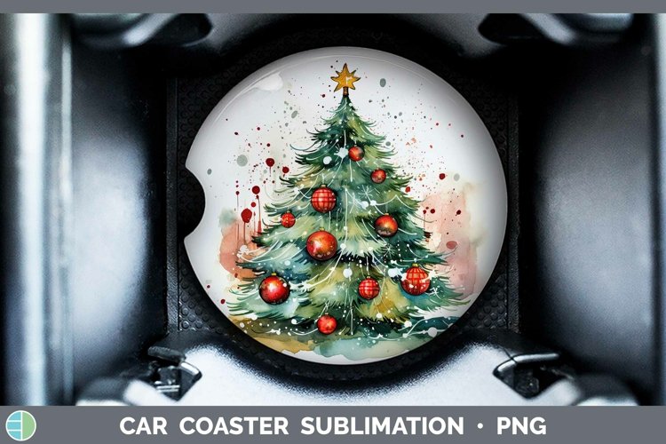 Watercolor Christmas Cmas Tree Car Coaster Sublimation Coast