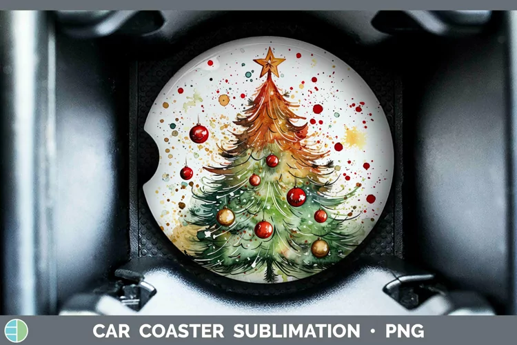 Watercolor Christmas Cmas Tree Car Coaster Sublimation Coast